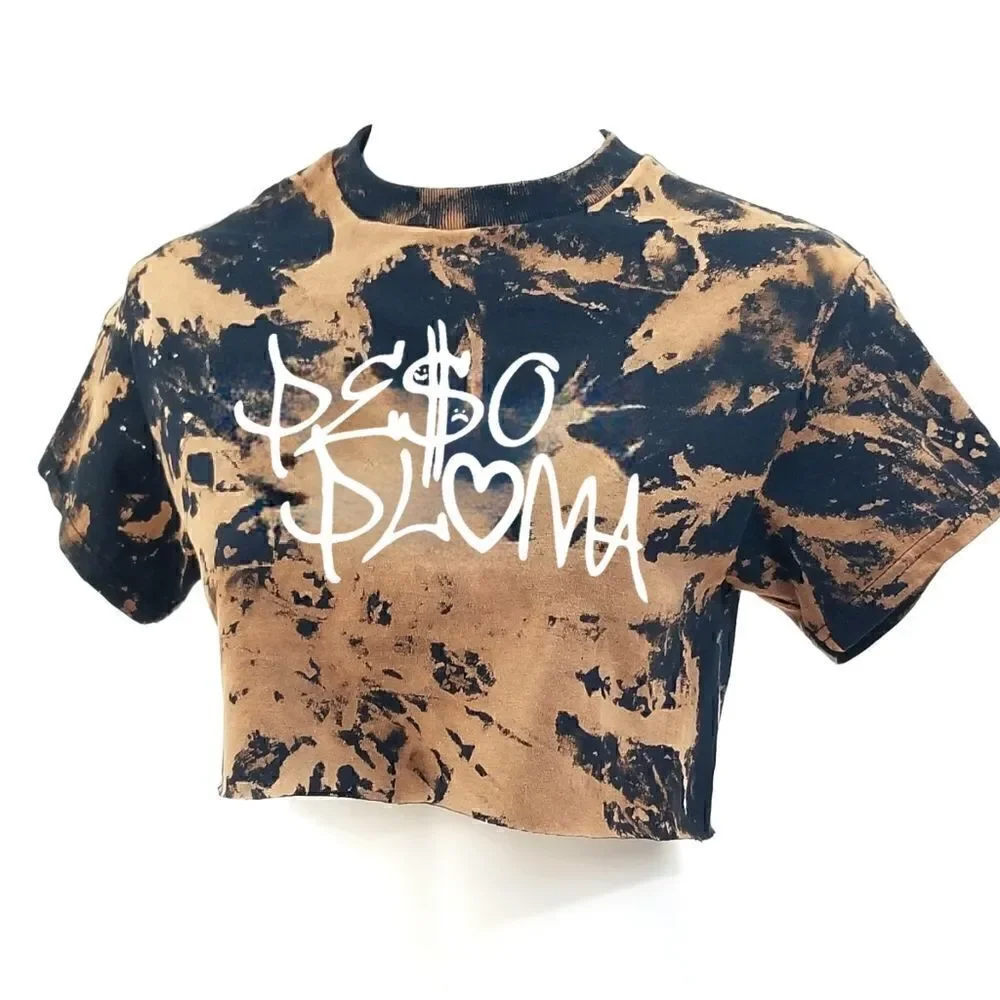 PESO PLUMA Acid Washed "Cropped" Crop Top Regional Mexican Band Tee Rock Rap Tee - Picture 3 of 5